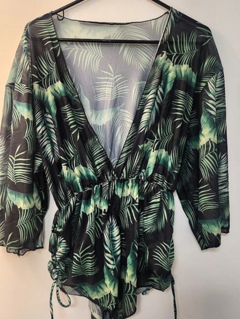 Leaf Print Swim Cover Romper in Green & Black Size Small Like New